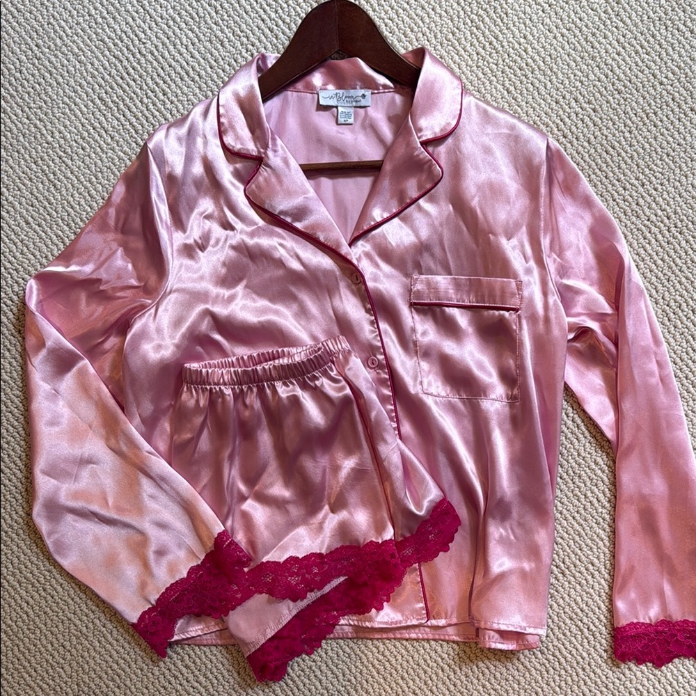In Bloom Pink and Red Satin Pajama Set